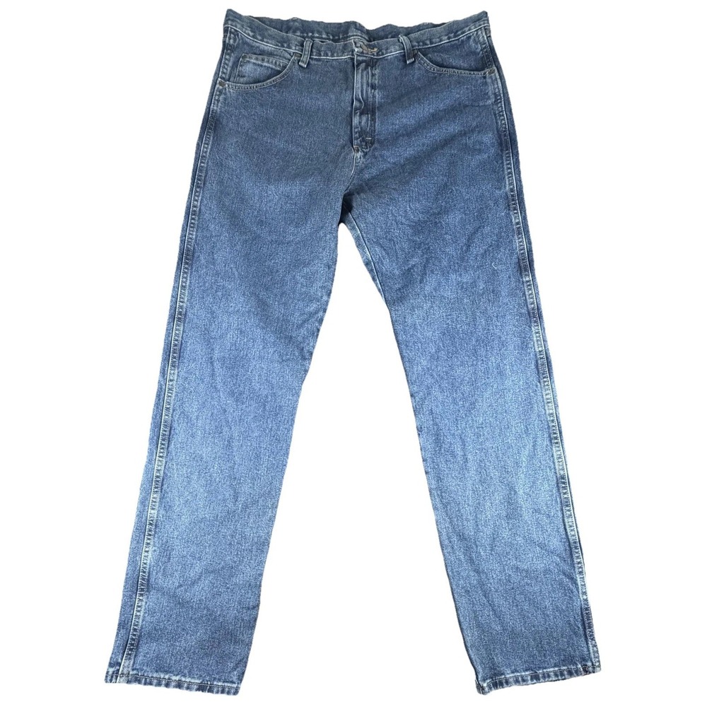Wrangler Jeans Mens 38x35 Medium Wash Blue Regular Straight Denim 1035001AI